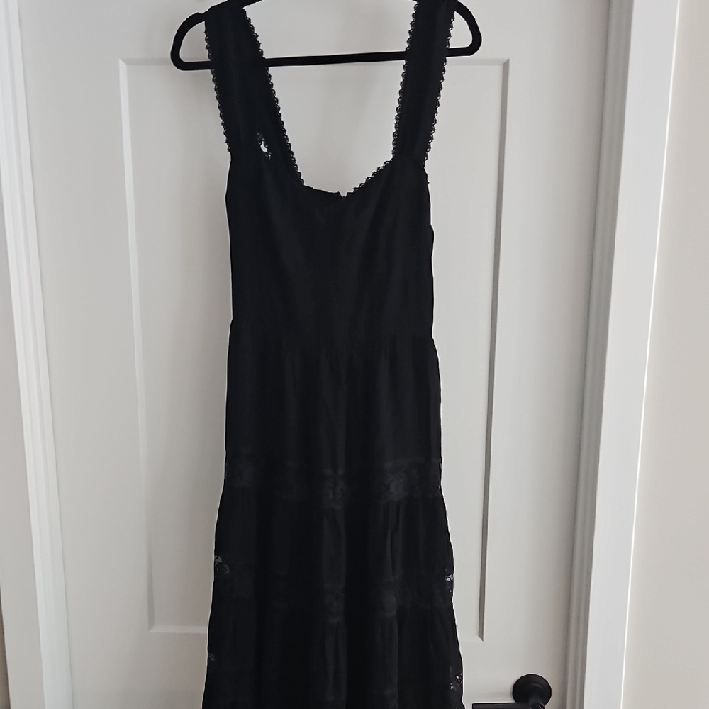Reformation Black Lace Trim Midi Dress